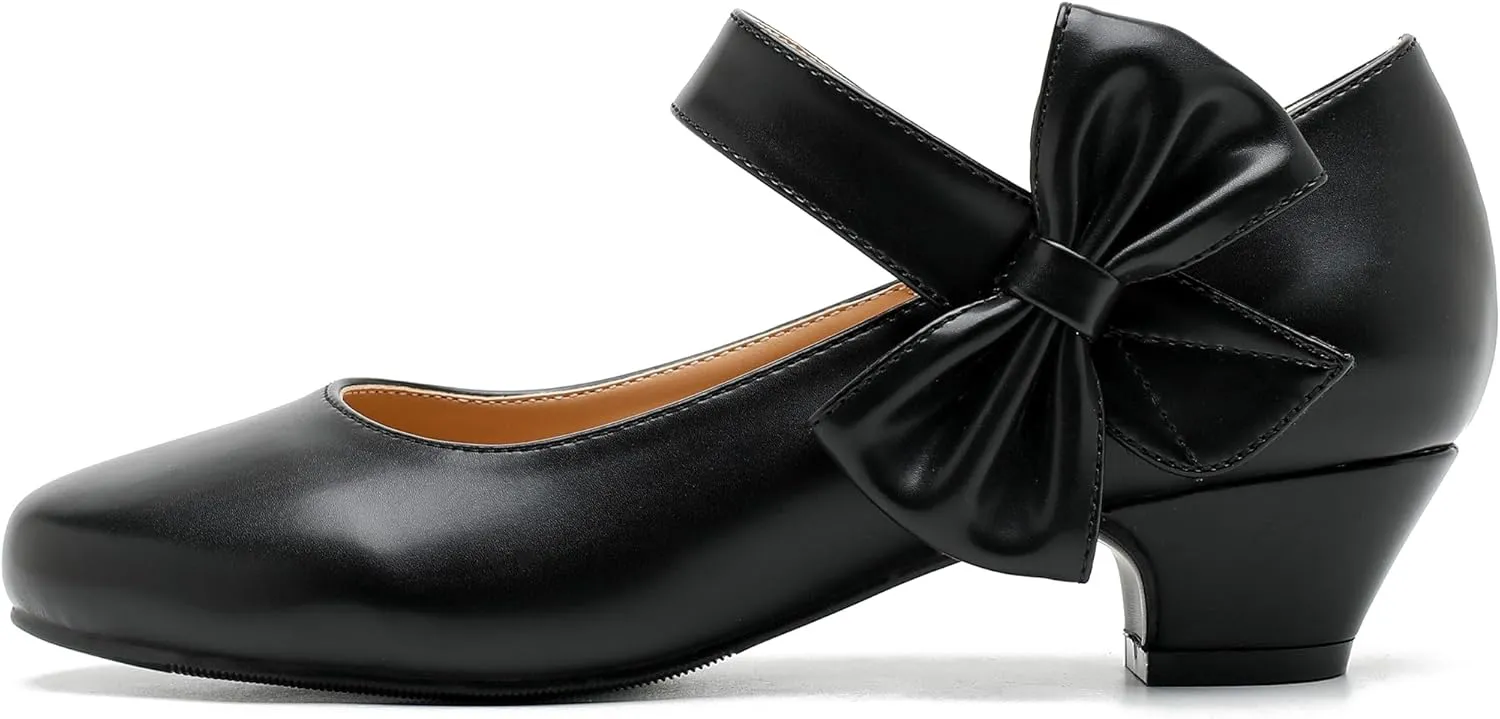 Women's Bow Mary Jane Low Chunky Heel Pumps Ankle Strap Side Bow Round Toe Dress Wedding Party Shoes