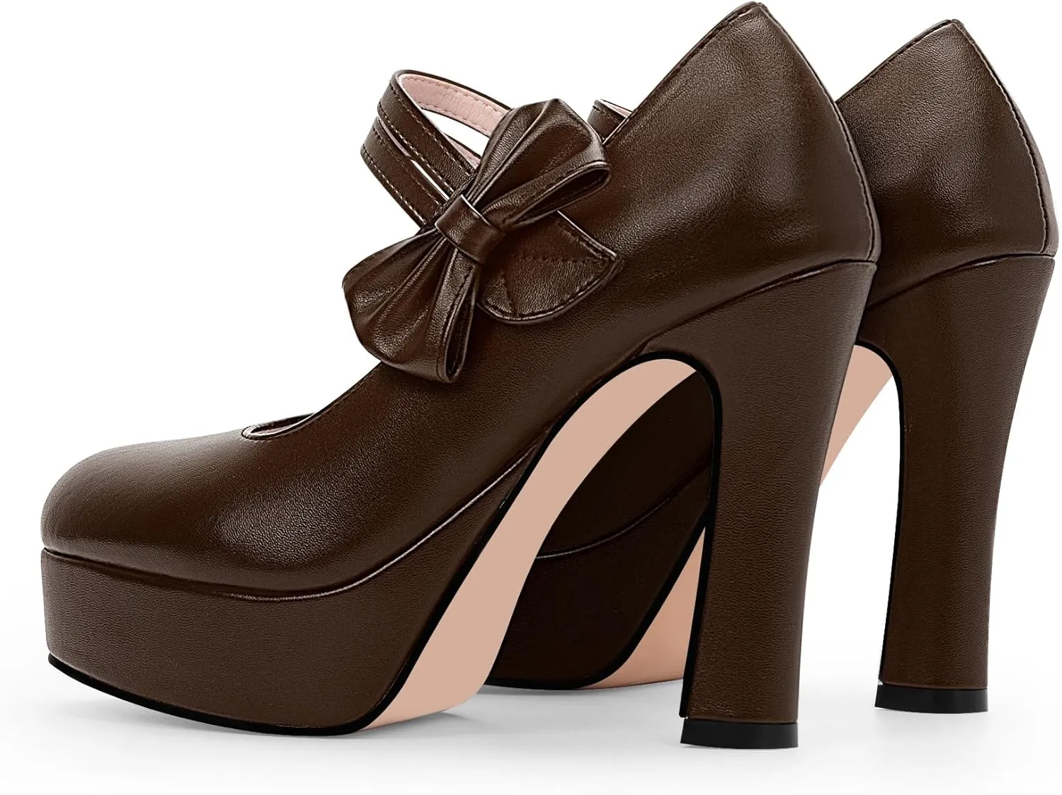 Women's Bow Plafrom High Heel Mary Janes Pumps Hook Loop Round Toe Dress Shoes