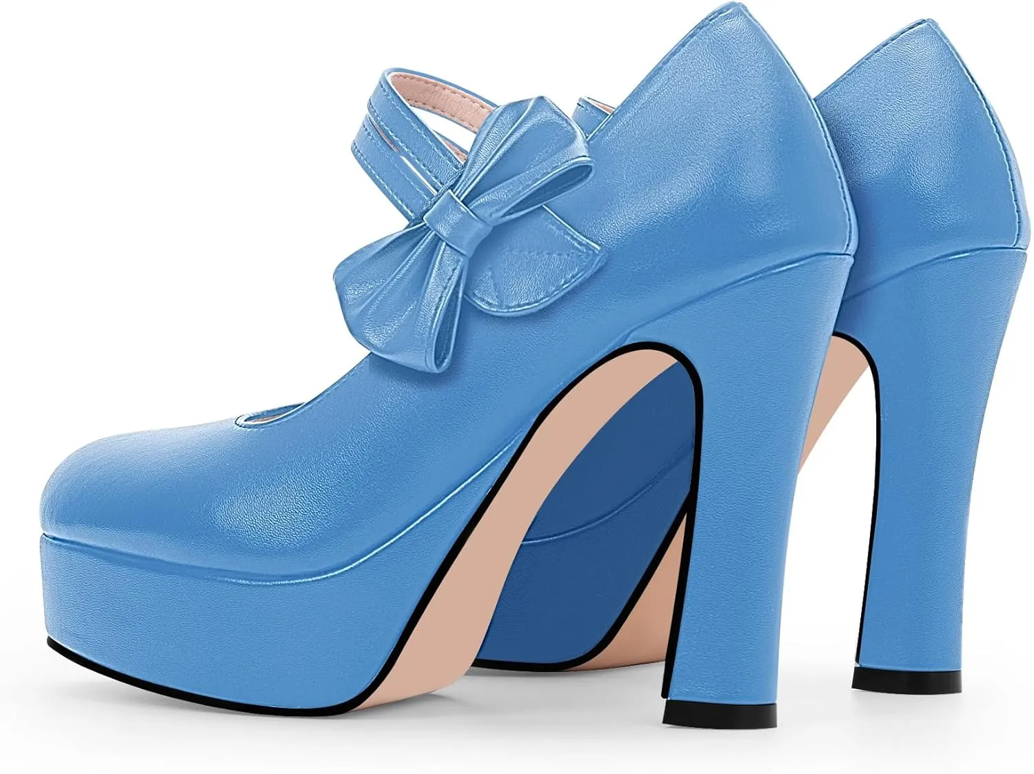 Women's Bow Plafrom High Heel Mary Janes Pumps Hook Loop Round Toe Dress Shoes