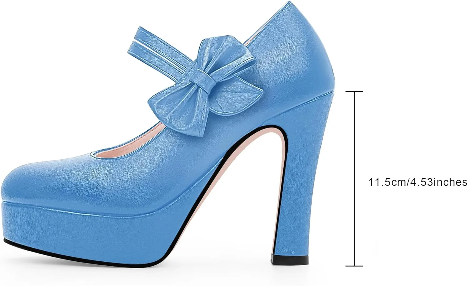 Women's Bow Plafrom High Heel Mary Janes Pumps Hook Loop Round Toe Dress Shoes