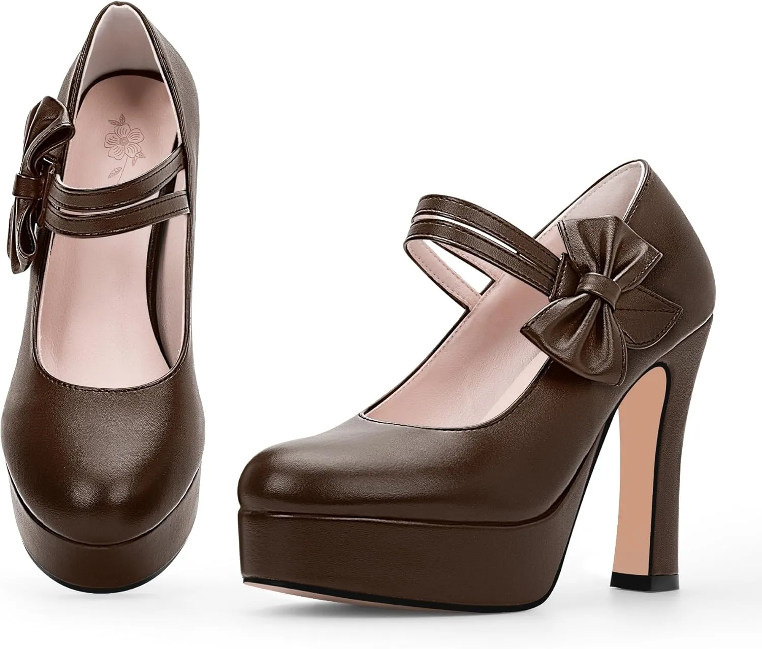Women's Bow Plafrom High Heel Mary Janes Pumps Hook Loop Round Toe Dress Shoes