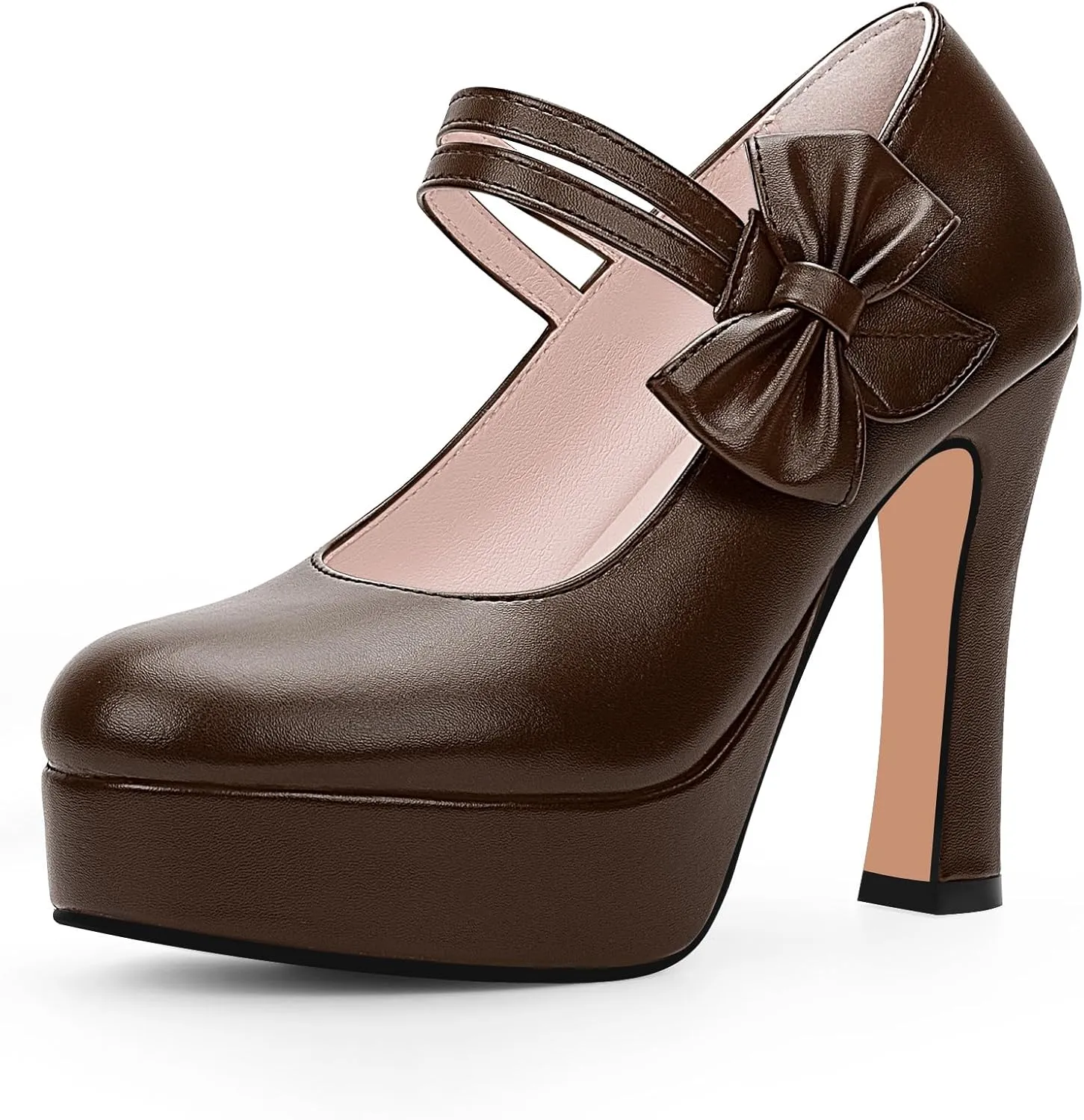 Women's Bow Plafrom High Heel Mary Janes Pumps Hook Loop Round Toe Dress Shoes