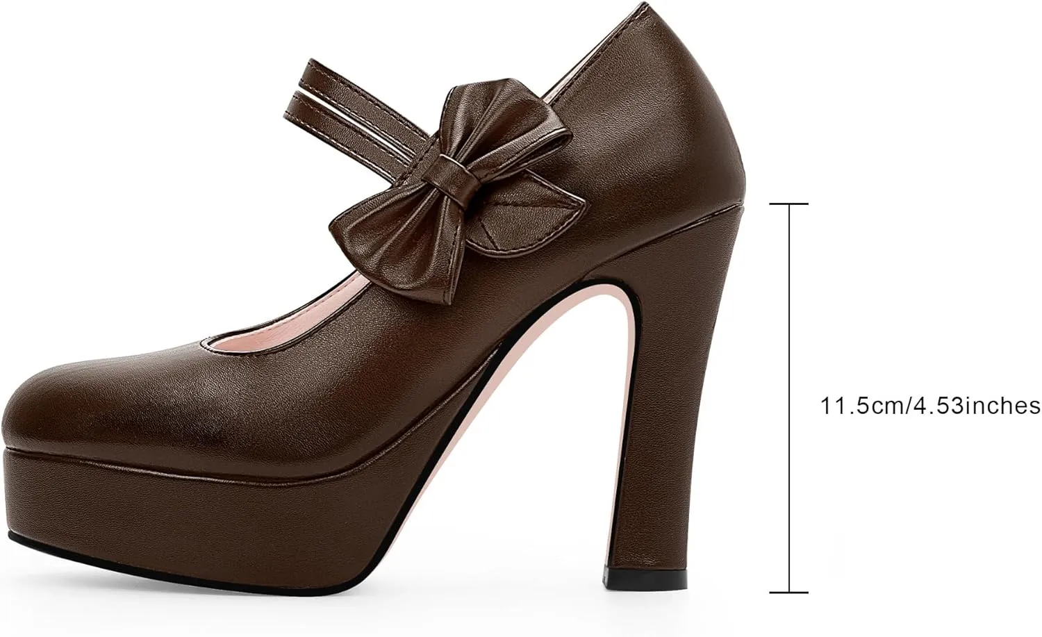 Women's Bow Plafrom High Heel Mary Janes Pumps Hook Loop Round Toe Dress Shoes