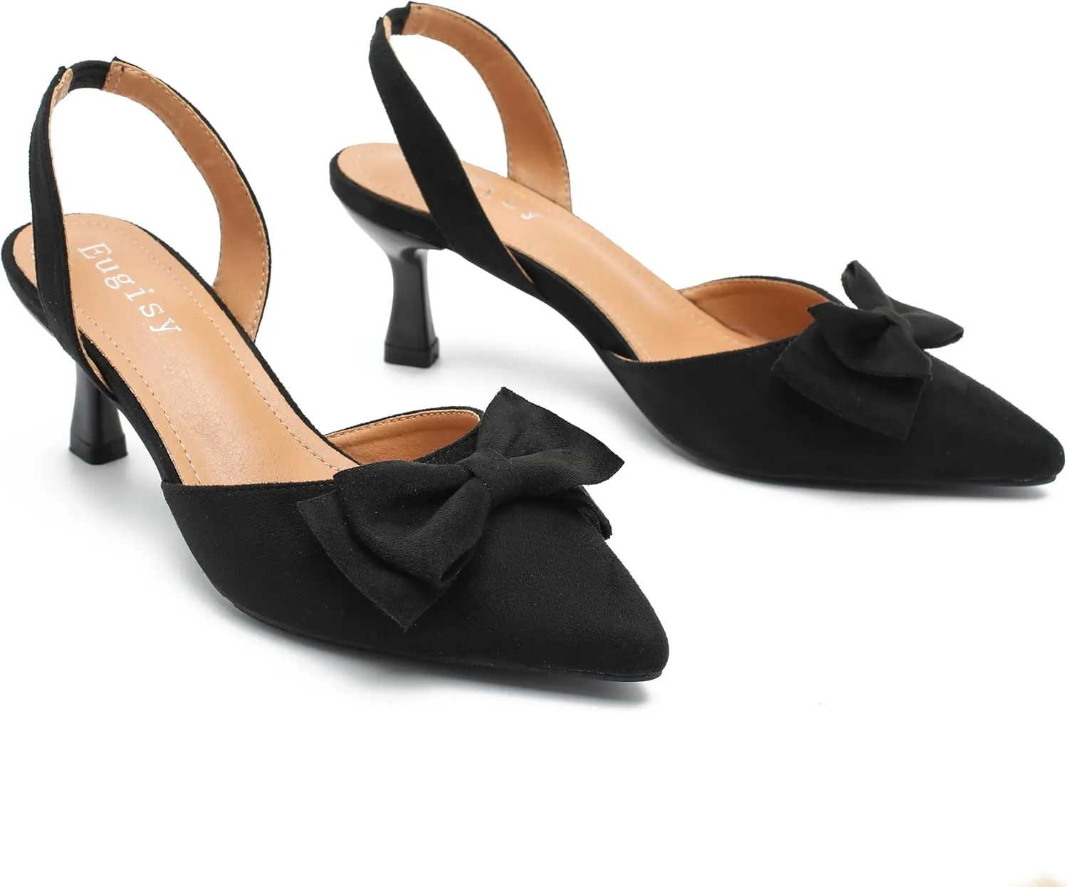 Women's Bow Slingback Heels Kitten Pumps Slip On Closed Pinted Toe Low Heels D'Orsay Comfortable Elegant Dress Wedding Party Shoes