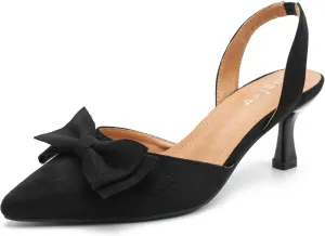 Women's Bow Slingback Heels Kitten Pumps Slip On Closed Pinted Toe Low Heels D'Orsay Comfortable Elegant Dress Wedding Party Shoes