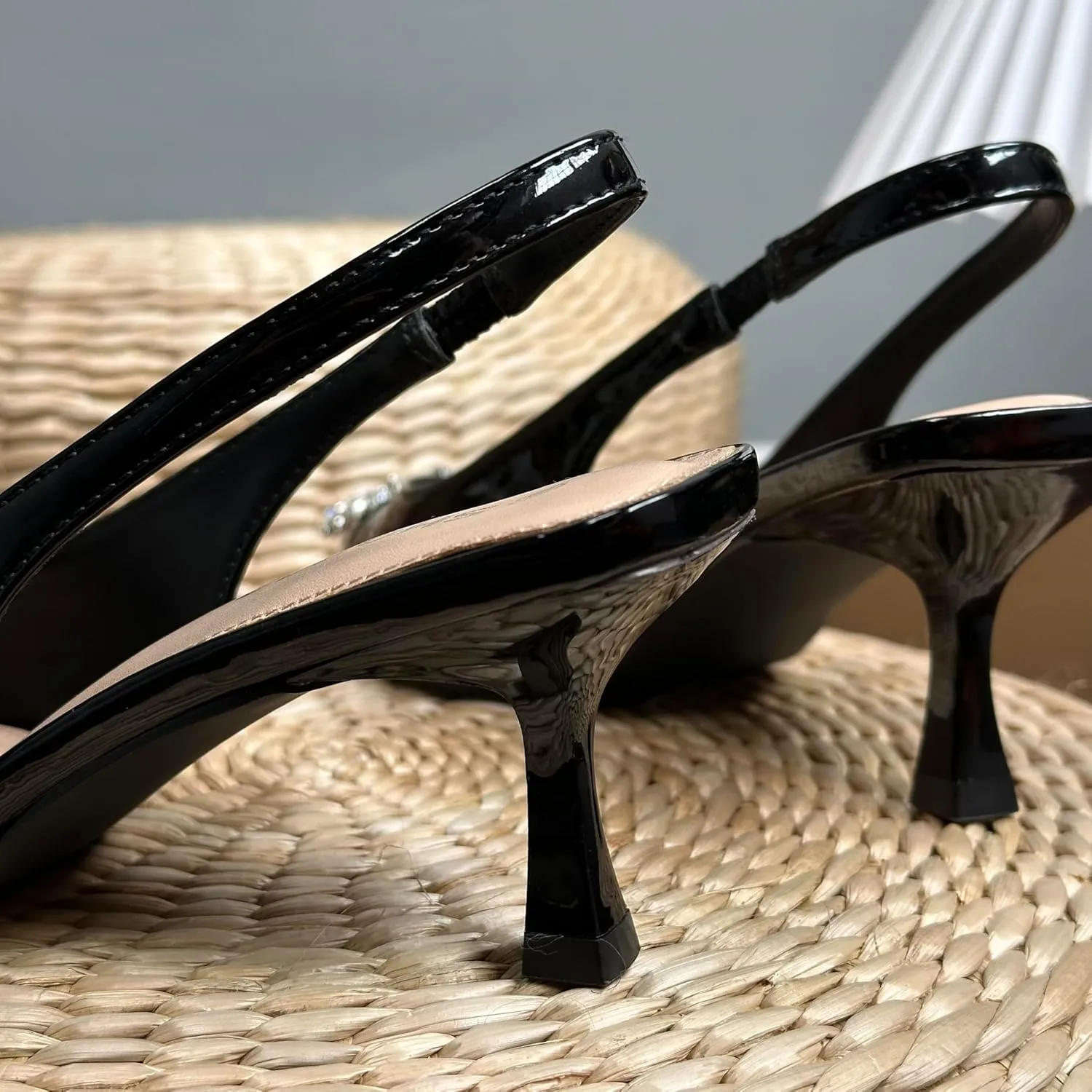 Women's Bow Slingback Heels Pointed Toe Kitten Pumps Dress Shoes with Elastic Strap - 2.4'' Inches Height