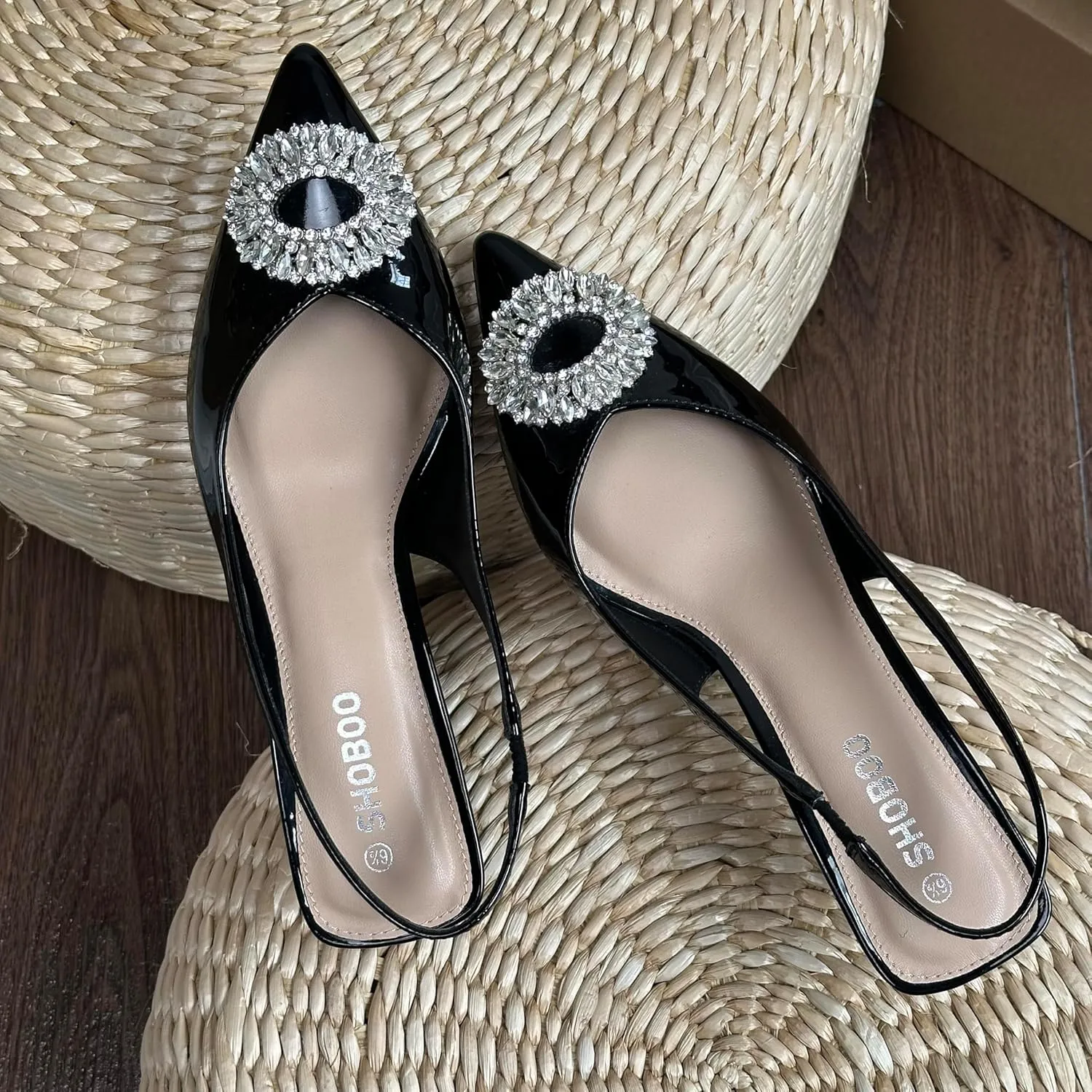 Women's Bow Slingback Heels Pointed Toe Kitten Pumps Dress Shoes with Elastic Strap - 2.4'' Inches Height