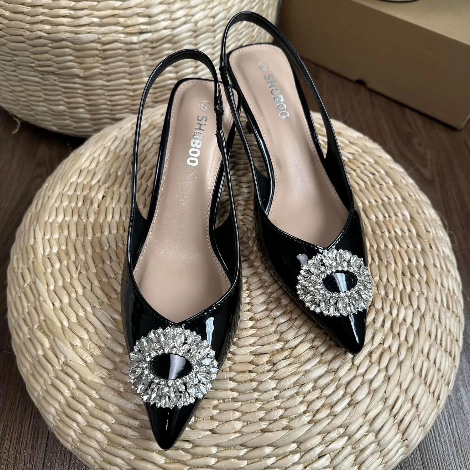 Women's Bow Slingback Heels Pointed Toe Kitten Pumps Dress Shoes with Elastic Strap - 2.4'' Inches Height