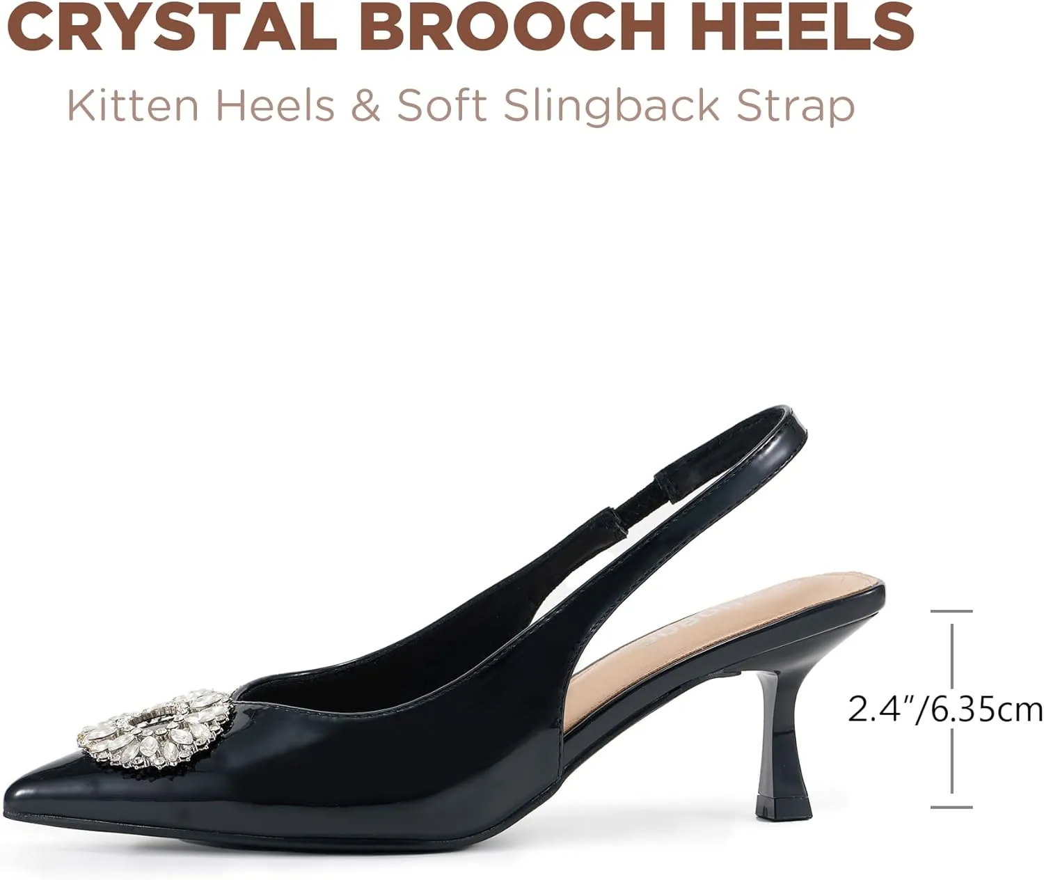 Women's Bow Slingback Heels Pointed Toe Kitten Pumps Dress Shoes with Elastic Strap - 2.4'' Inches Height