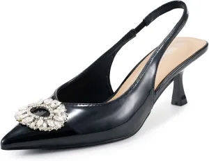 Women's Bow Slingback Heels Pointed Toe Kitten Pumps Dress Shoes with Elastic Strap - 2.4'' Inches Height