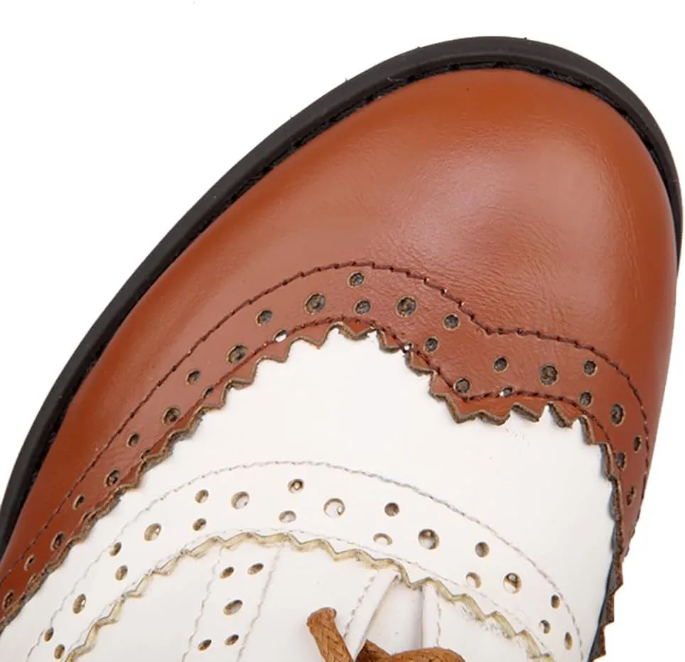 Womens Brogue Oxfords Chunky Block Heel Lace Up Pumps Vintage Dress Shoes