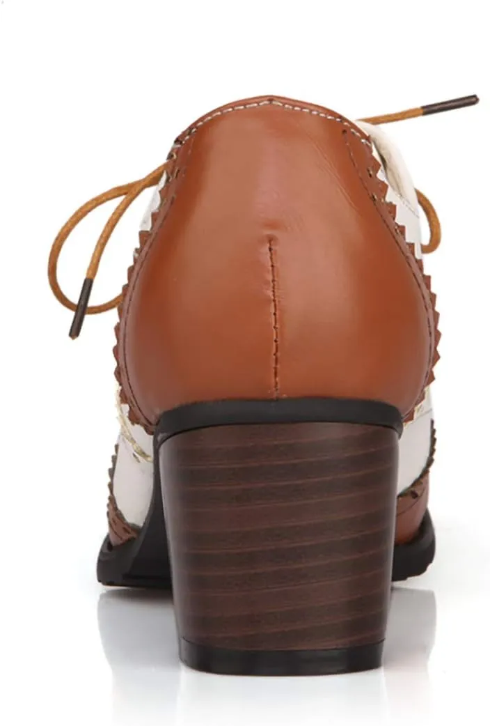 Womens Brogue Oxfords Chunky Block Heel Lace Up Pumps Vintage Dress Shoes