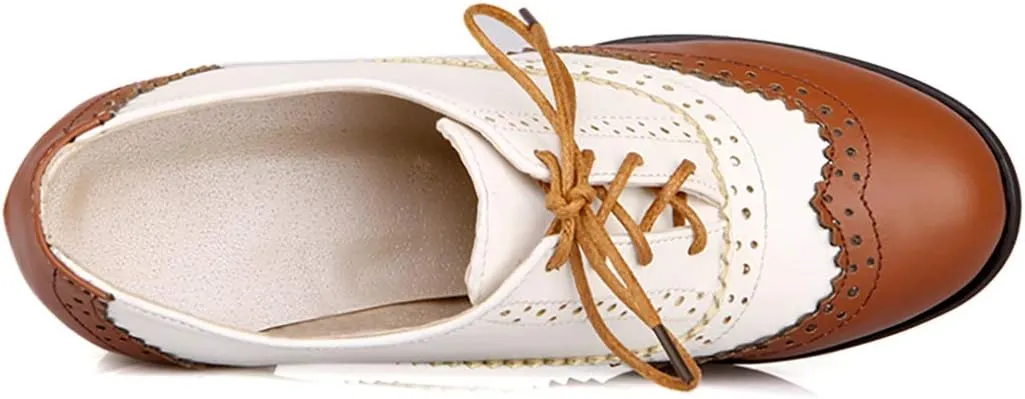 Womens Brogue Oxfords Chunky Block Heel Lace Up Pumps Vintage Dress Shoes