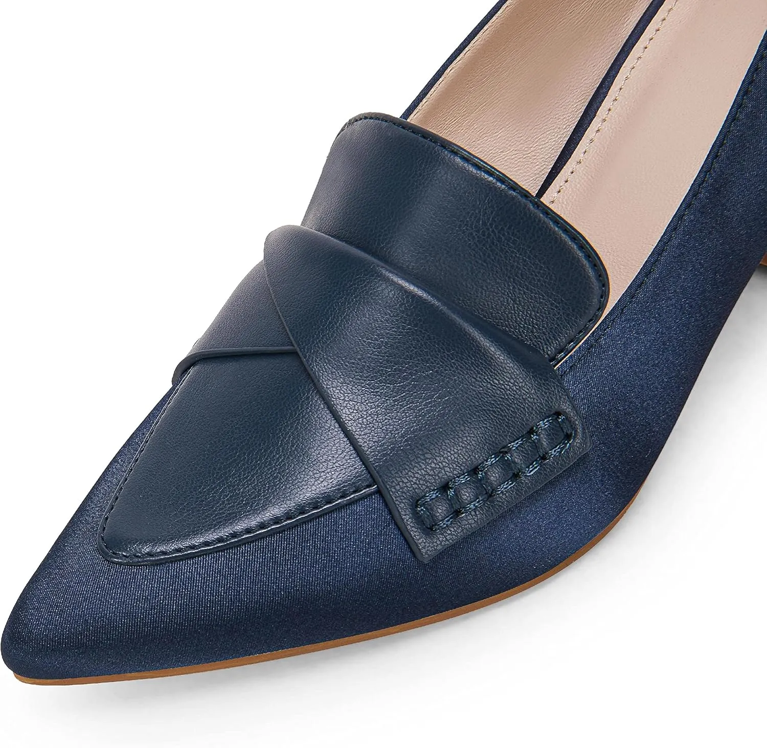 Women's Chunky Block Low Heels Pumps Stitching Retro Work Office Dress Shoes