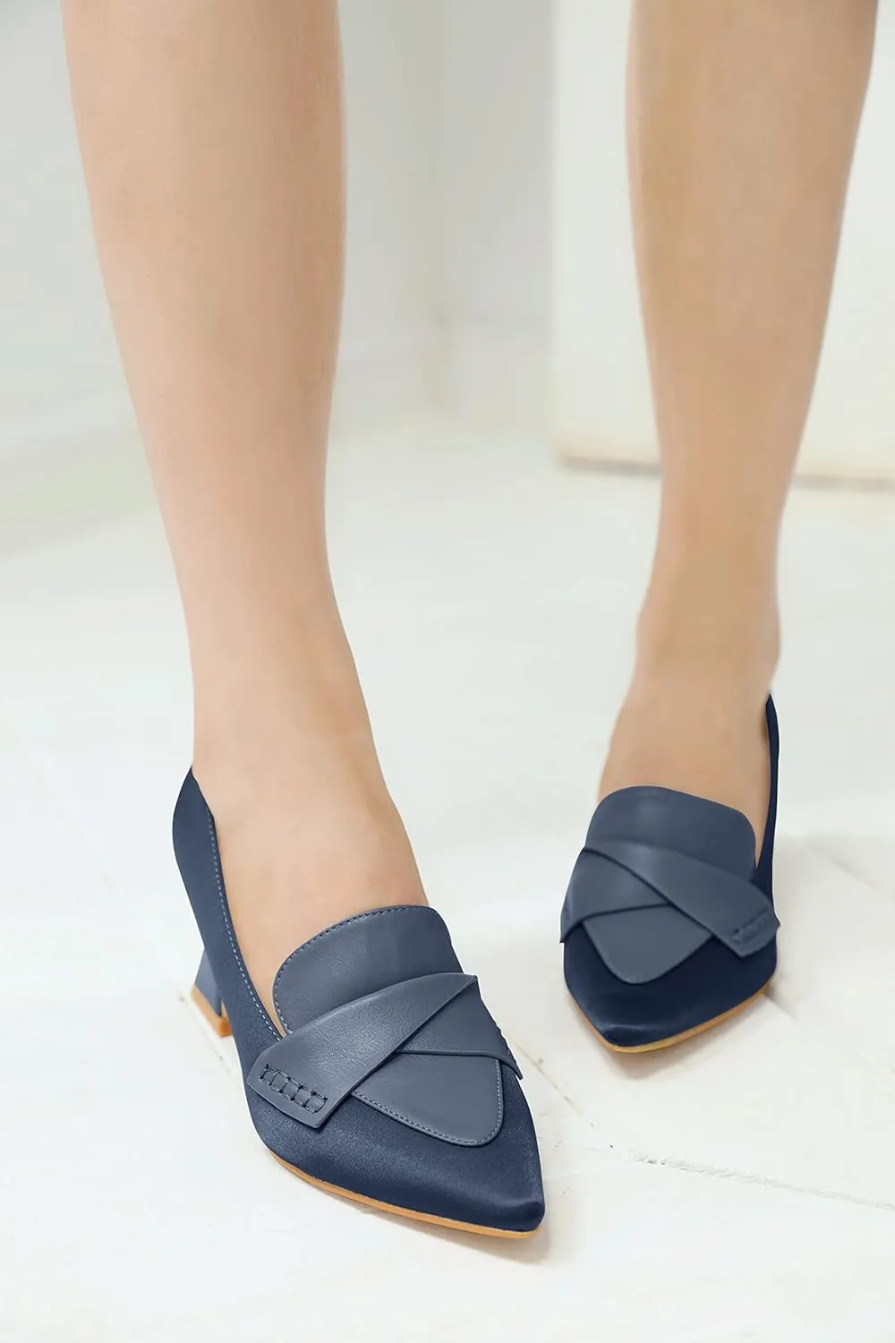 Women's Chunky Block Low Heels Pumps Stitching Retro Work Office Dress Shoes