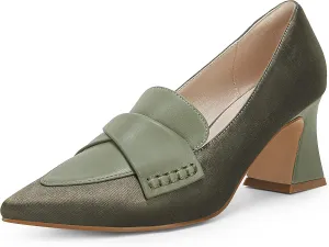 Women's Chunky Block Low Heels Pumps Stitching Retro Work Office Dress Shoes