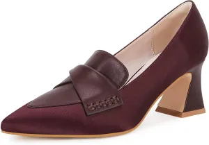 Women's Chunky Block Low Heels Pumps Stitching Retro Work Office Dress Shoes