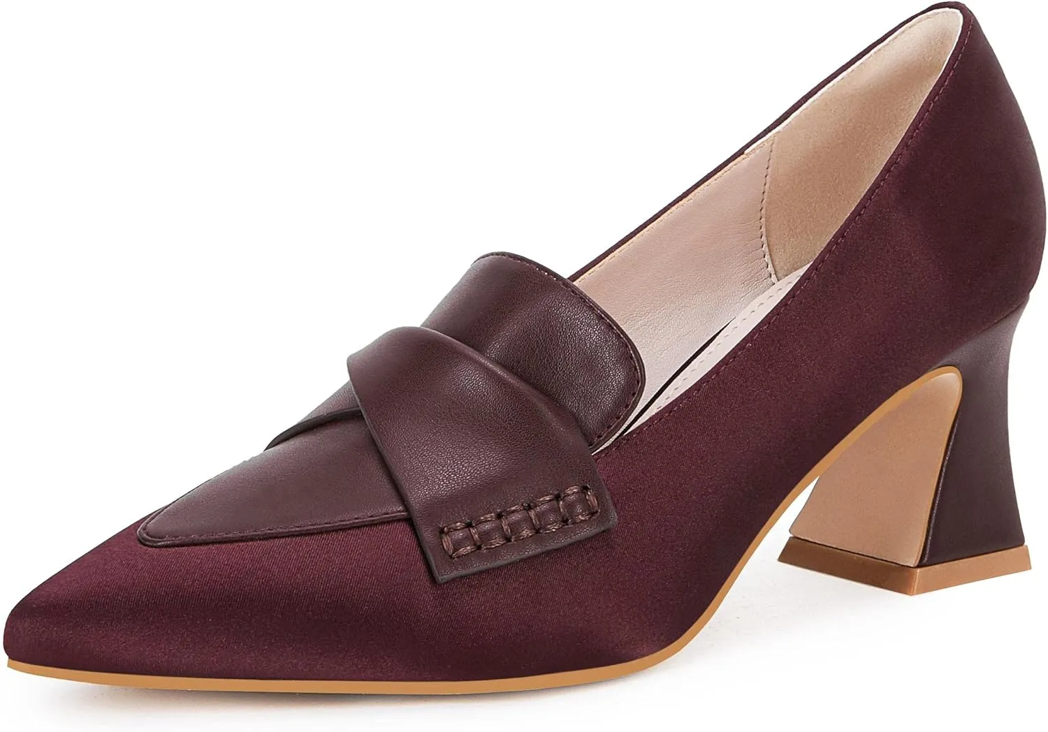 Women's Chunky Block Low Heels Pumps Stitching Retro Work Office Dress Shoes