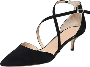Women's Classic Cross Strap Pointed Toe Low Heel Pumps Dress Party Office Shoes