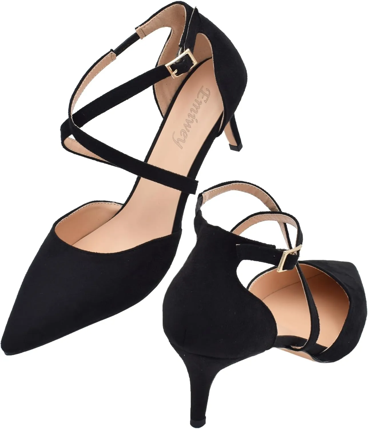 Women's Classic Cross Strap Pointed Toe Low Heel Pumps Dress Party Office Shoes