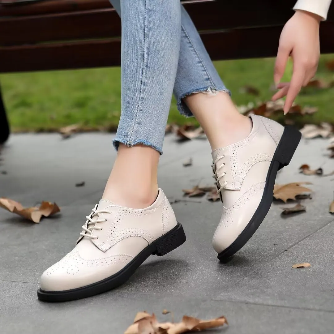 Women's Classic Oxfords Lace Up Business Formal Wingtip Brogue Dress Shoes