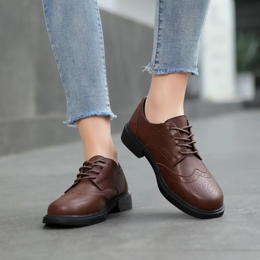 Women's Classic Oxfords Lace Up Business Formal Wingtip Brogue Dress Shoes