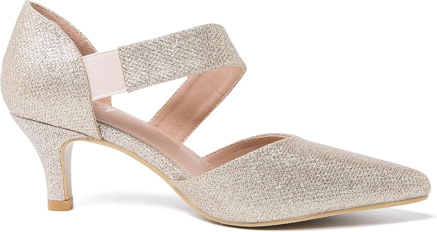 Women's Closed Pointed Toe Heels Strap D'Orsay Kitten Heel Slip On Dressy Pumps