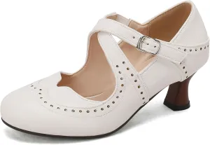 Women's Criss Cross Vintage Wingtip Oxfords Ankle Strap Cut Out Low Heel Brogue for Women