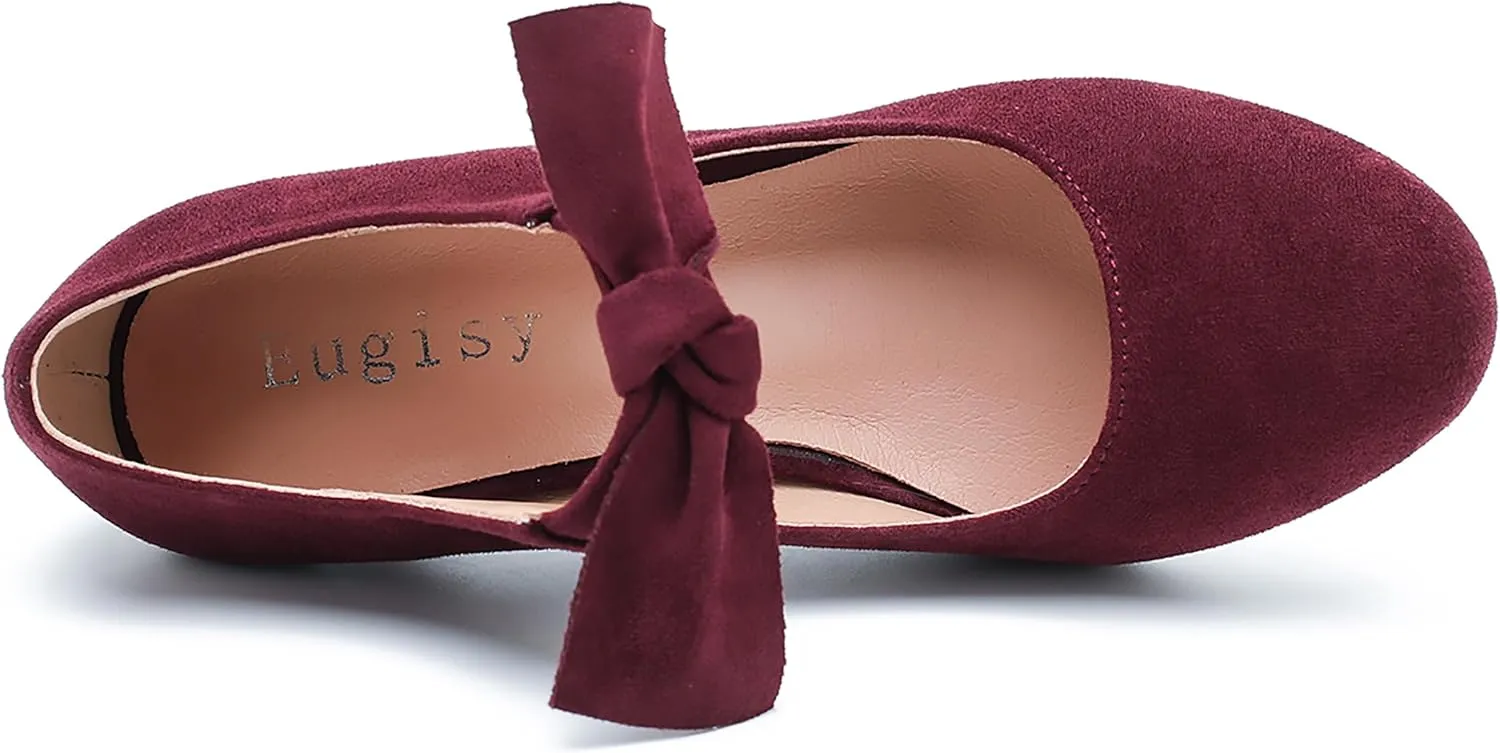 Women's Cute Bow Heels Mary Jane Kitten Heel Pumps Closed Round Toe Low Heels Ankle Strap Wedding Evening Party Dress Office Work Church Shoes