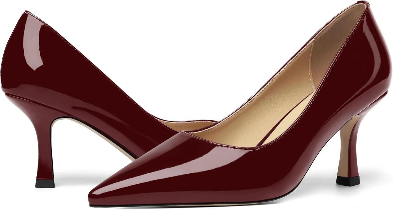 Womens Dress Pointed Toe Wedding Patent Slip On Spool High Heel Pumps Shoes 3 Inch