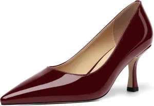 Womens Dress Pointed Toe Wedding Patent Slip On Spool High Heel Pumps Shoes 3 Inch