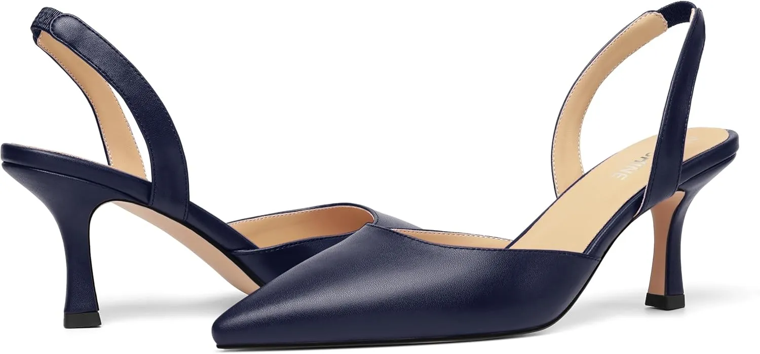 Womens Fashion Slip On Matte Slingback Pointed Toe Dating Spool High Heel Pumps Shoes 3 Inch