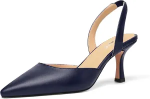 Womens Fashion Slip On Matte Slingback Pointed Toe Dating Spool High Heel Pumps Shoes 3 Inch