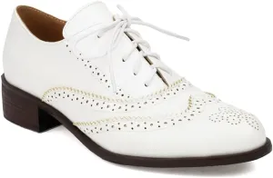 Women's Flat Saddle Oxford Shoes Round Toe Wingtip Perforated Lace Up Low Heel School Uniform Oxfords Brogues