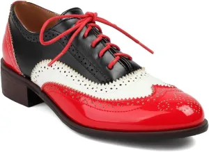 Women's Flat Saddle Oxford Shoes Two Toned Wingtip Perforated Lace Up Low Heel School Uniform Oxfords Brogues