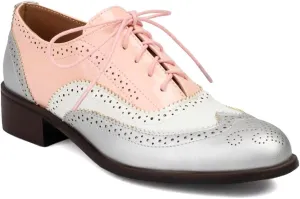 Women's Flat Saddle Oxford Shoes Two Toned Wingtip Perforated Lace Up Low Heel School Uniform Oxfords Brogues
