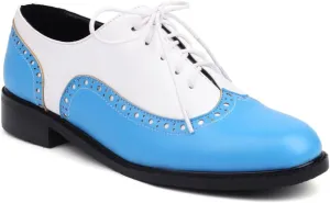Women's Flat Saddle Oxford Shoes Two Toned Wingtip Perforated Lace Up School Uniform Oxfords Brogues