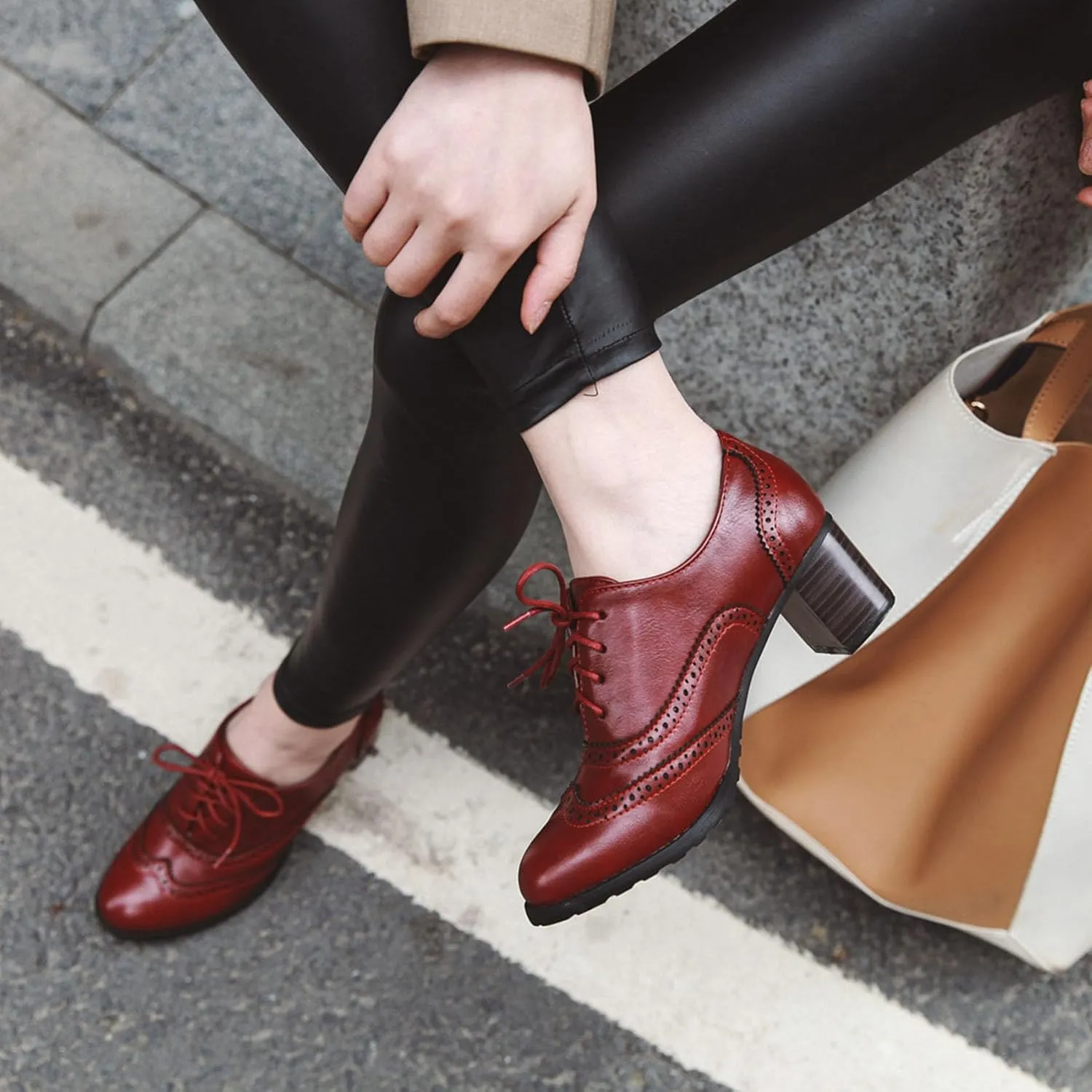 Womens High Heel Pumps Lace Up Oxfords Brogues Shoes