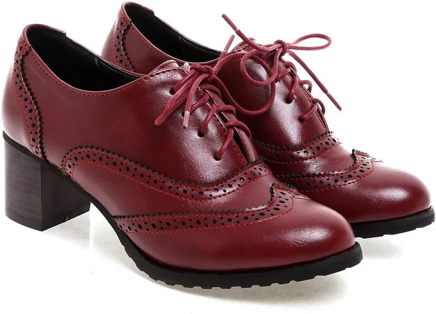 Womens High Heel Pumps Lace Up Oxfords Brogues Shoes