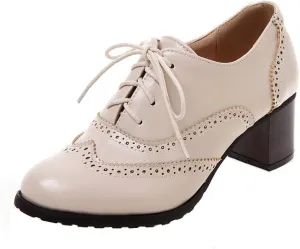 Womens High Heel Pumps Lace Up Oxfords Brogues Shoes