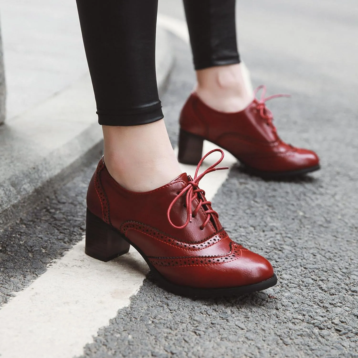 Womens High Heel Pumps Lace Up Oxfords Brogues Shoes