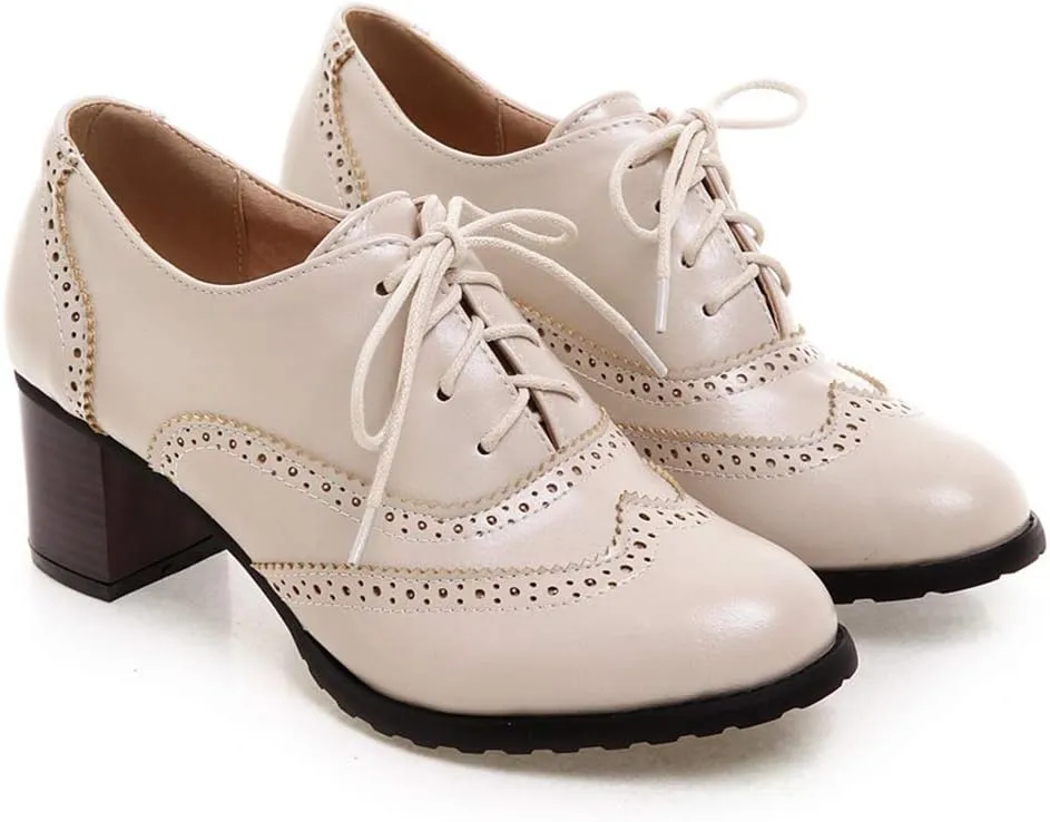 Womens High Heel Pumps Lace Up Oxfords Brogues Shoes