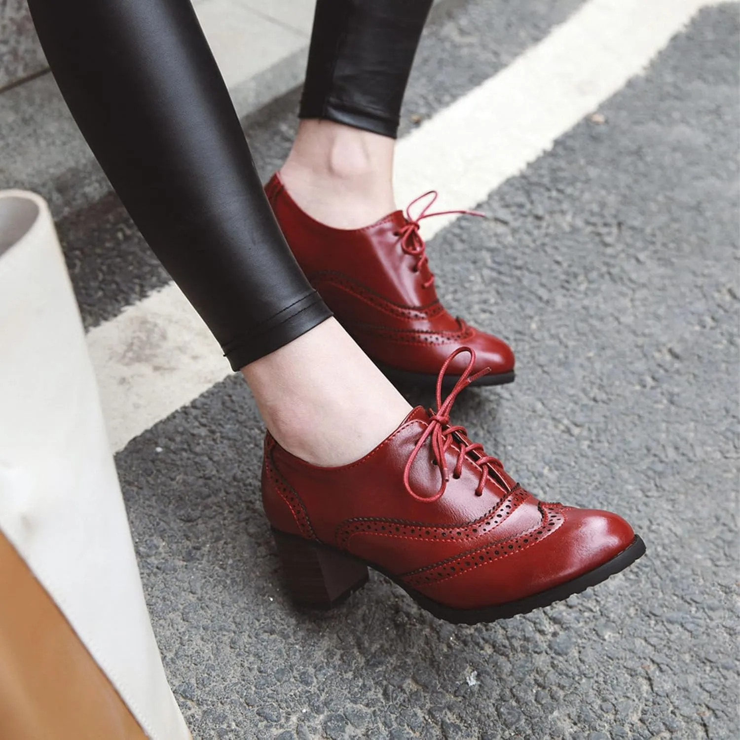 Womens High Heel Pumps Lace Up Oxfords Brogues Shoes