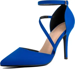Women's High Heels Pumps Closed Pointed Toe Cross Strap D'Orsay Pumps Stiletto Heels Wedding Party Dress Shoes for Bridal