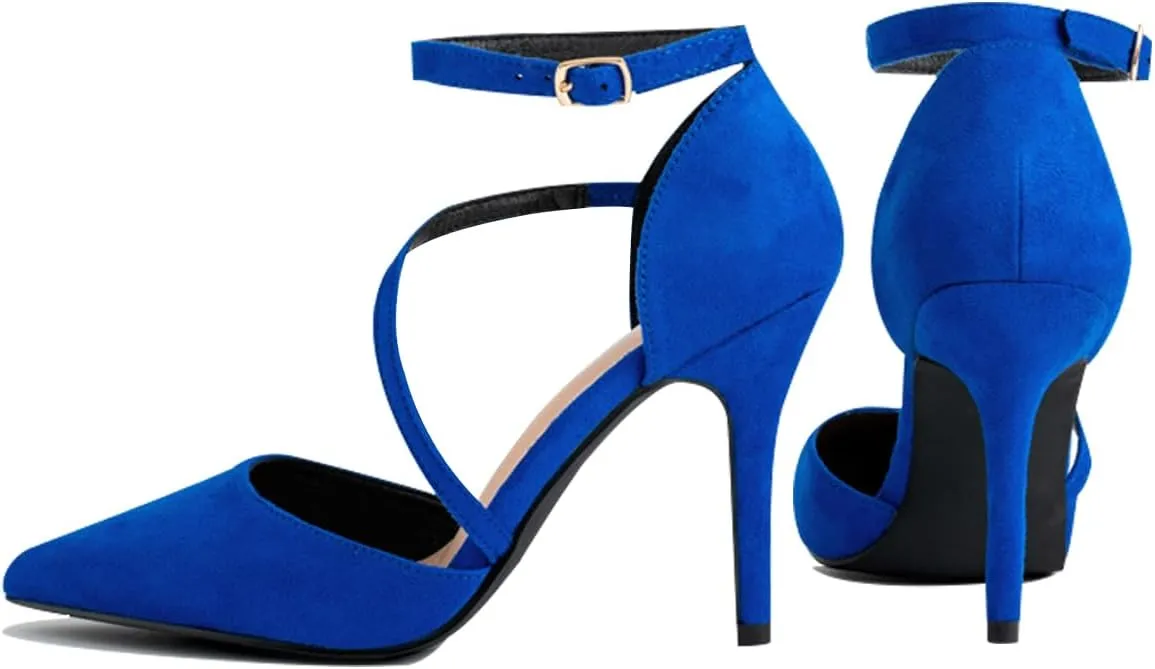 Women's High Heels Pumps Closed Pointed Toe Cross Strap D'Orsay Pumps Stiletto Heels Wedding Party Dress Shoes for Bridal