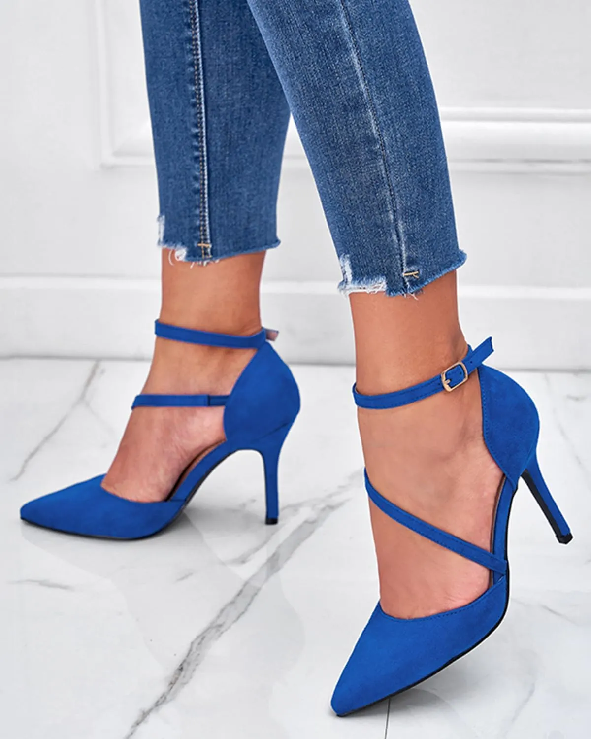 Women's High Heels Pumps Closed Pointed Toe Cross Strap D'Orsay Pumps Stiletto Heels Wedding Party Dress Shoes for Bridal