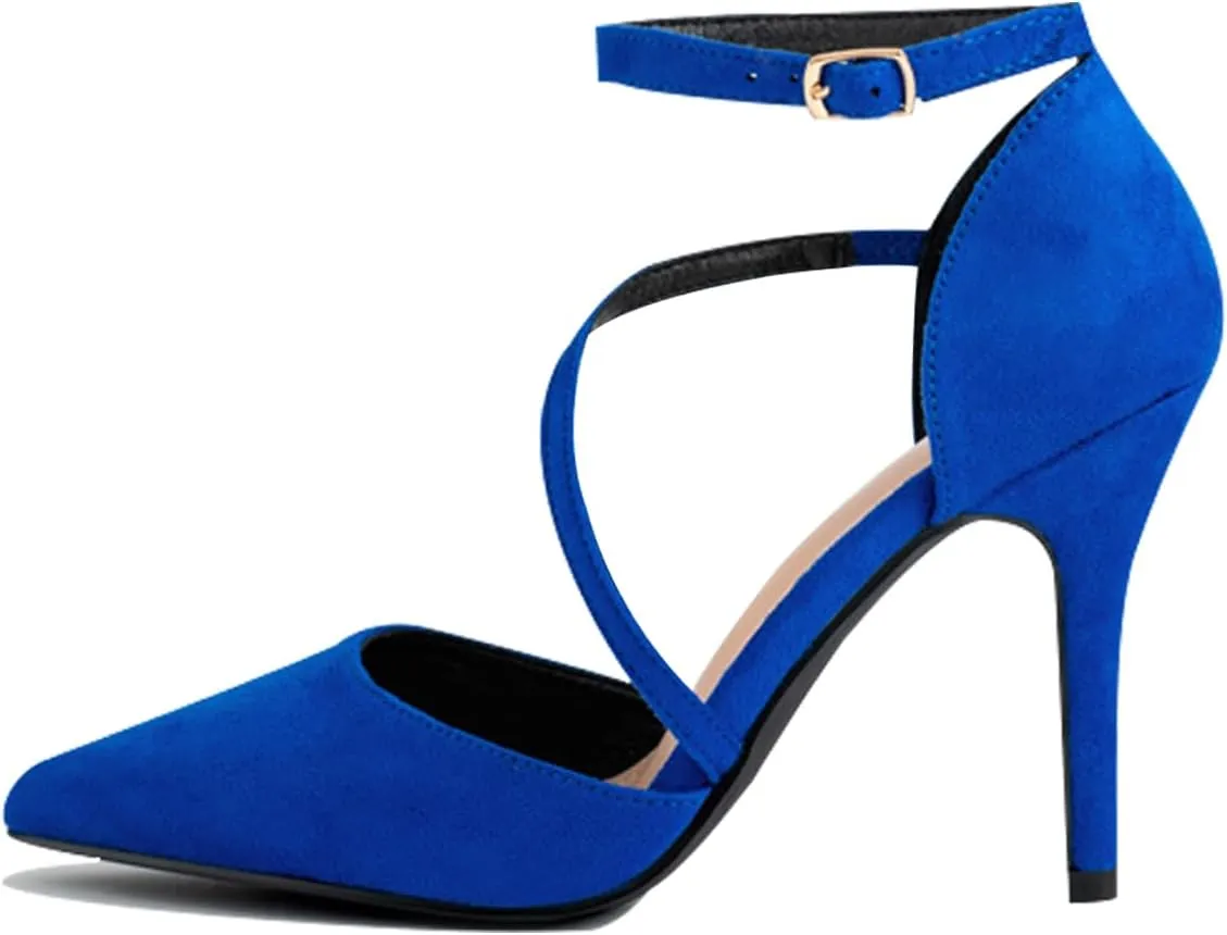 Women's High Heels Pumps Closed Pointed Toe Cross Strap D'Orsay Pumps Stiletto Heels Wedding Party Dress Shoes for Bridal