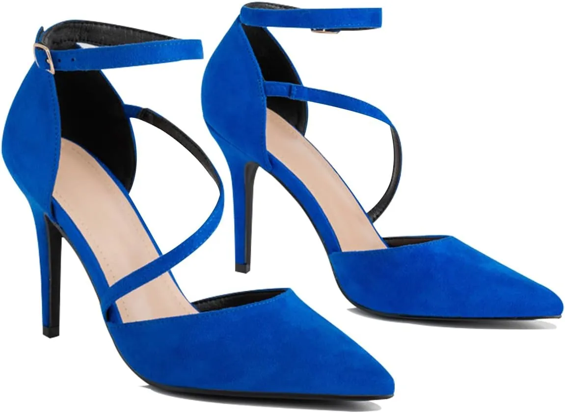 Women's High Heels Pumps Closed Pointed Toe Cross Strap D'Orsay Pumps Stiletto Heels Wedding Party Dress Shoes for Bridal