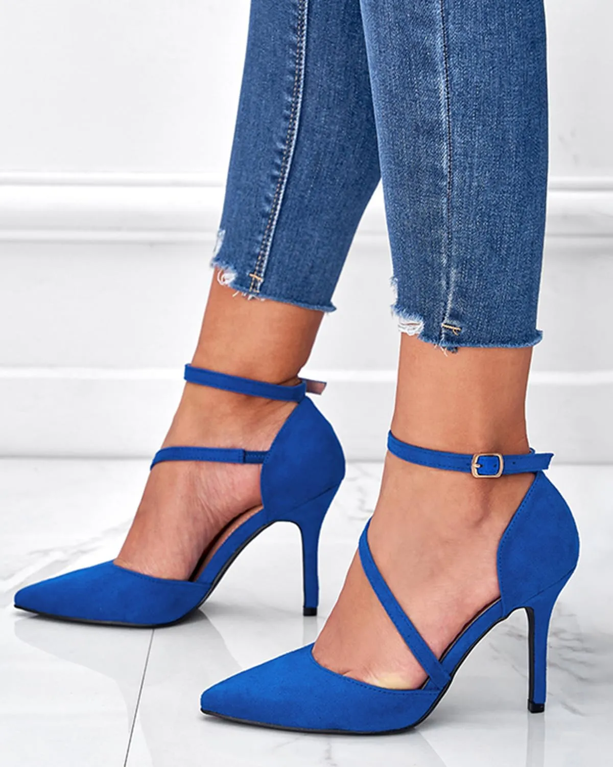 Women's High Heels Pumps Closed Pointed Toe Cross Strap D'Orsay Pumps Stiletto Heels Wedding Party Dress Shoes for Bridal