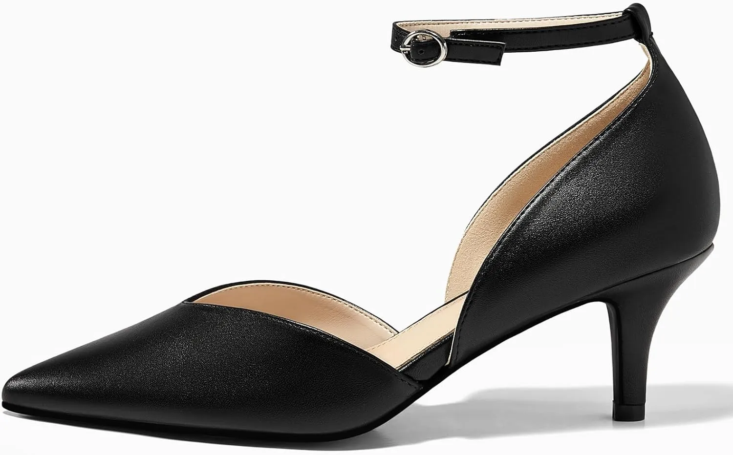 Womens Kitten Heels Comfortable Low Heel Dress Shoes Pointed Toe Ankle Strap Cutout D'Orsay Wedding Party Pumps